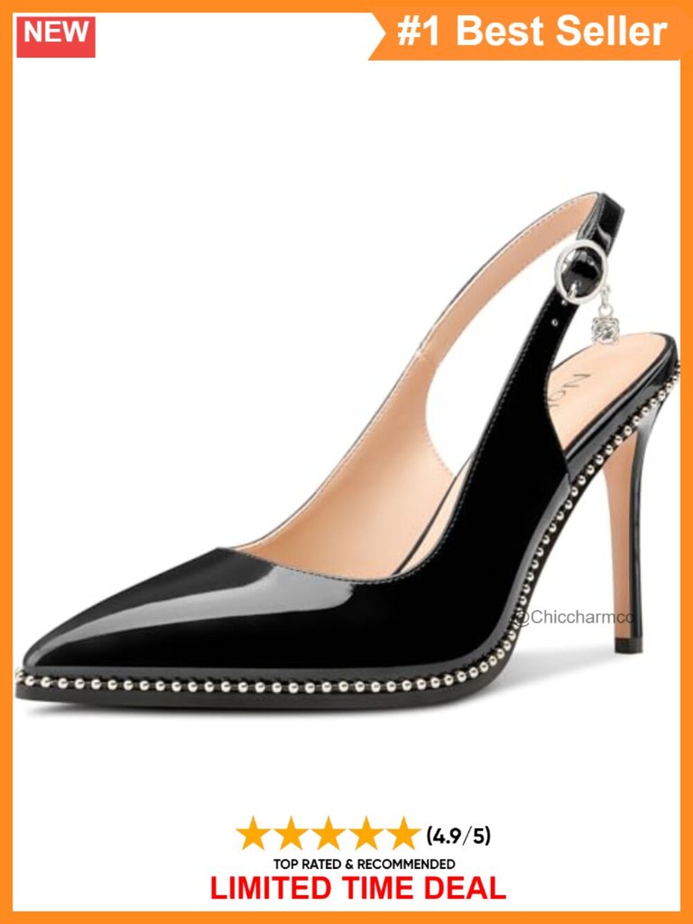 Beaded Slingback Pumps High Stiletto Heel Pointed Toe Slip-on Dress Sandals
